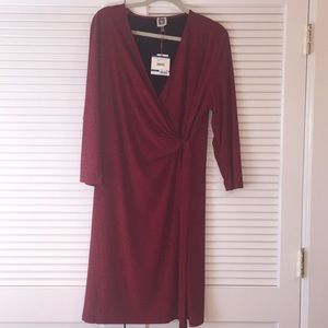 NWT Anne Klein Faux Wrap Dress Red Black Dot XL